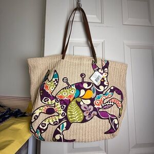 NWT Vera Bradley Plum Crazy Large Straw Tote Beach Tote Bag Retired